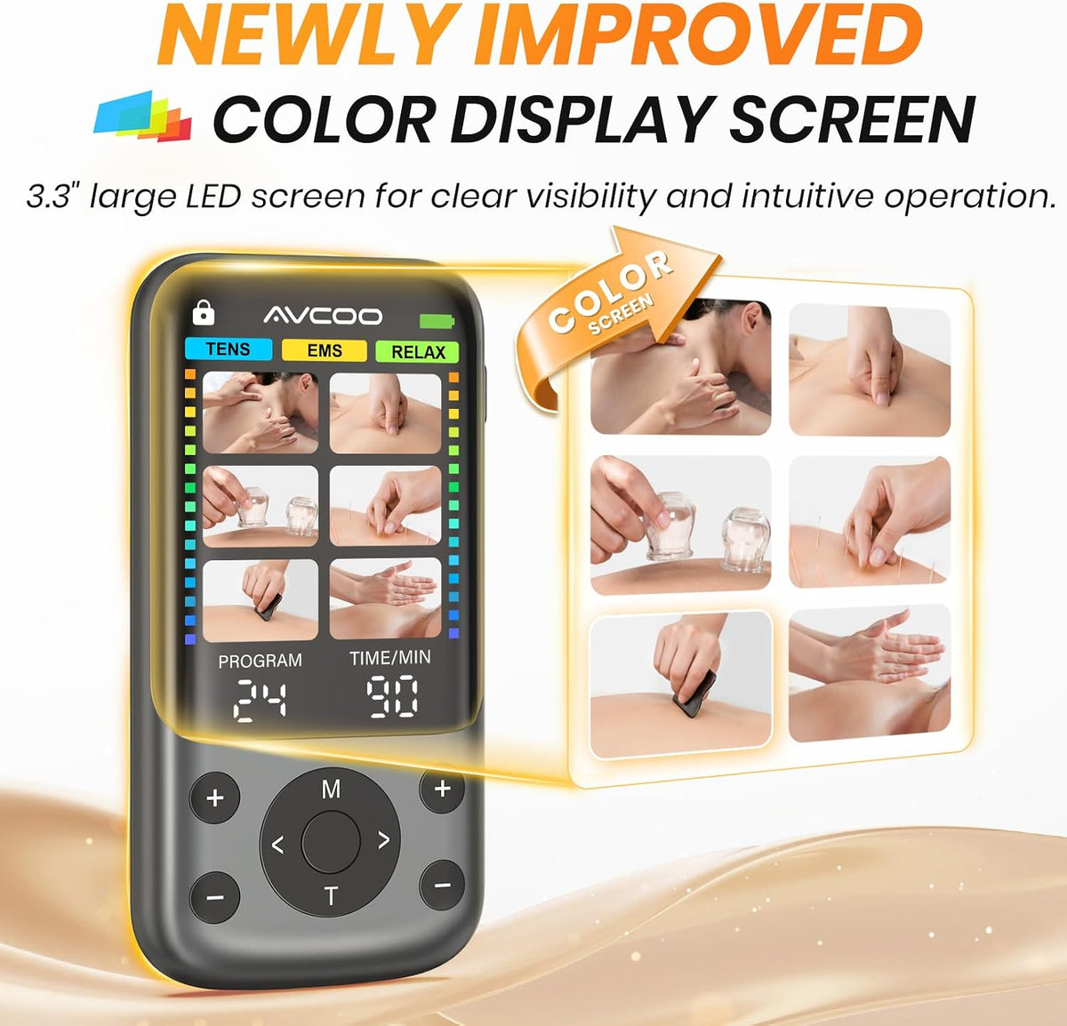 AVCOO Color Screen 24 Modes TENS Unit Muscle Stimulator