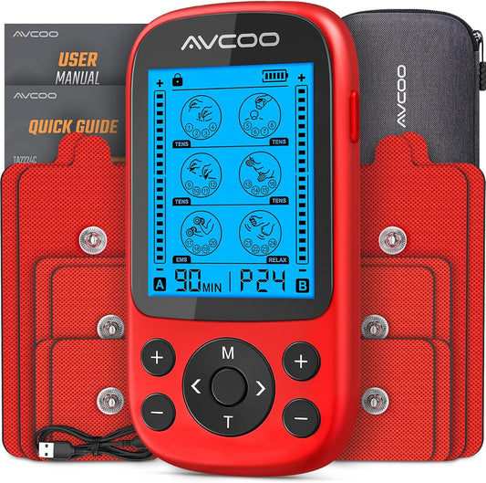 AVCOO 3-in-1 TENS Unit Muscle Stimulator with 24 Modes